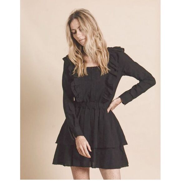 The Shirt by Rochelle Behrens Ruffled Stella Dress in Black NWT Size Small - Picture 1 of 9